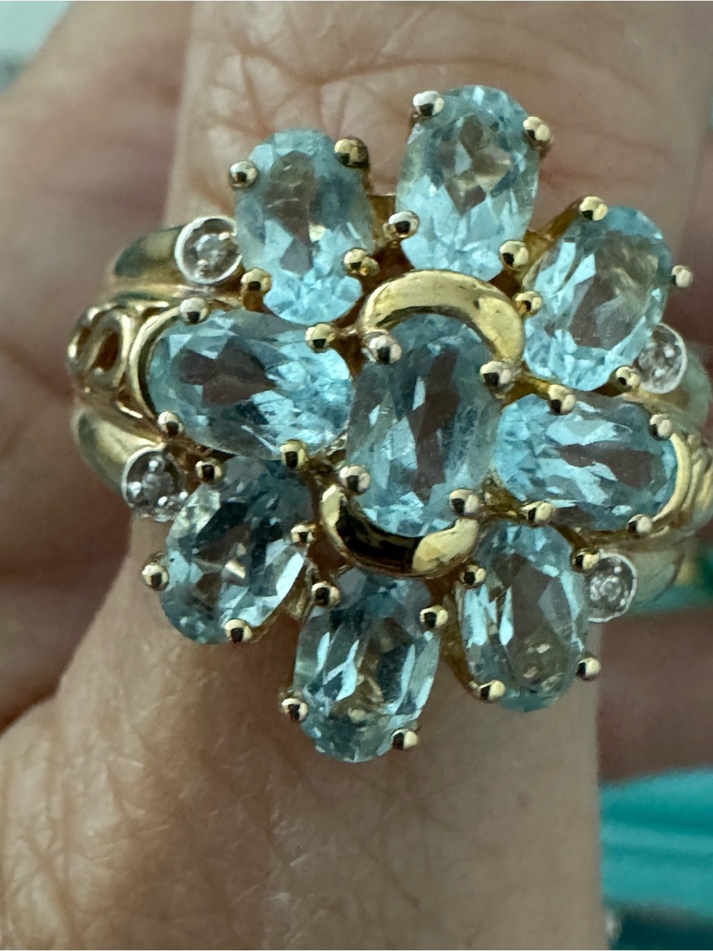 Gold over 925 Flower Ring natural diamond topaz size 10 stamp acid test positive